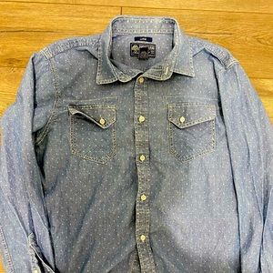 American Rag Denim polkadot shirt, size large